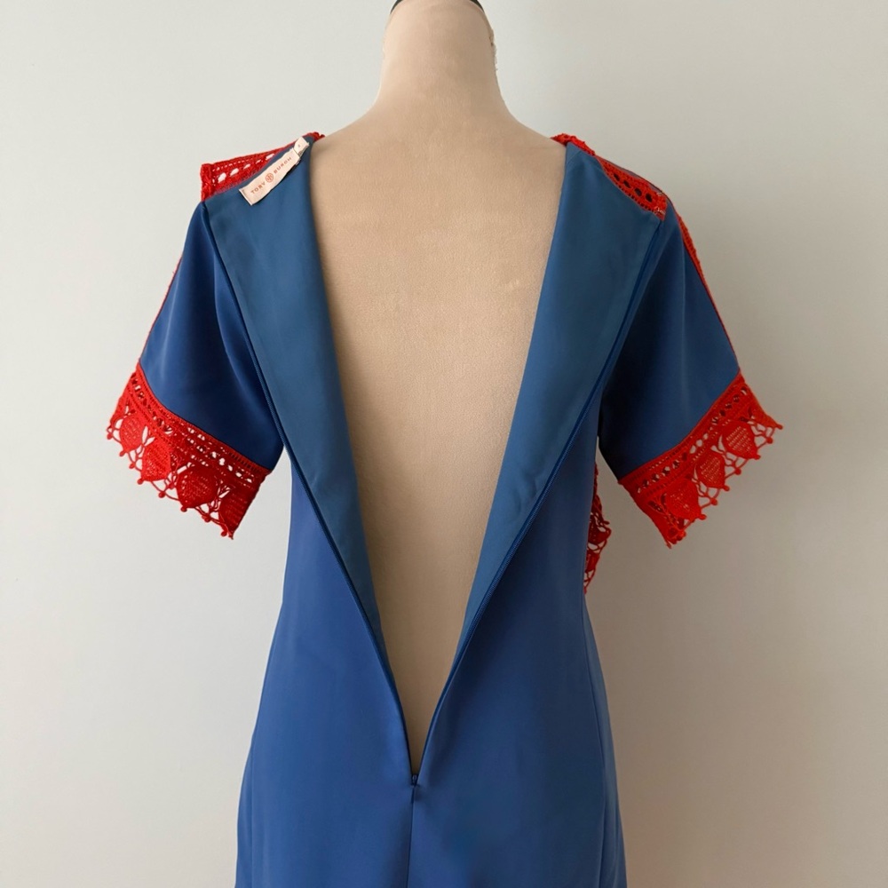 Tory Burch Marissa Runway Blue & Redish Orange Lace Shift Dress Size 2 💙 - Picture 9 of 14